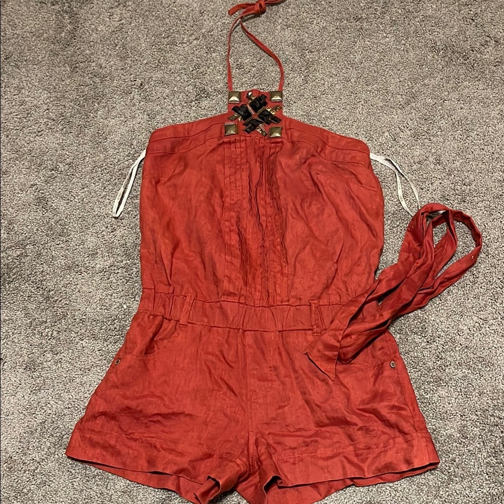 XOXO Red Halter Romper with Decorative Neckline
 (End of the year sale)
